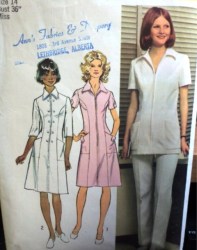 5268  SIMPLICITY 1972 UNIFORM ZIP OR BUTTON DRESS, TUNIC, PANTS PATTERN 12,14,16 CHOICE